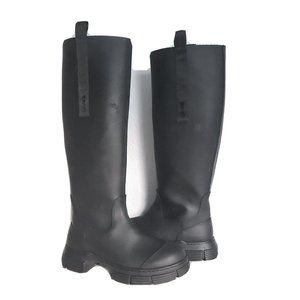 GANNI women boots Knee High Recycled black Rubber Country Size 8 39 new